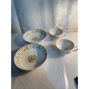 Vintage 2 Cups 2 Soup BowlCarefree True China SyracuseHARVEST GOLD Yellow Lemons